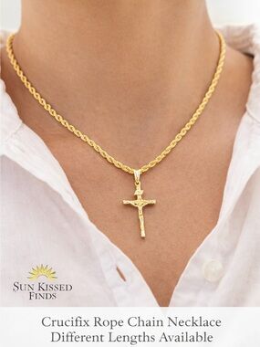 Gold Crucifix Rope Chain Necklace